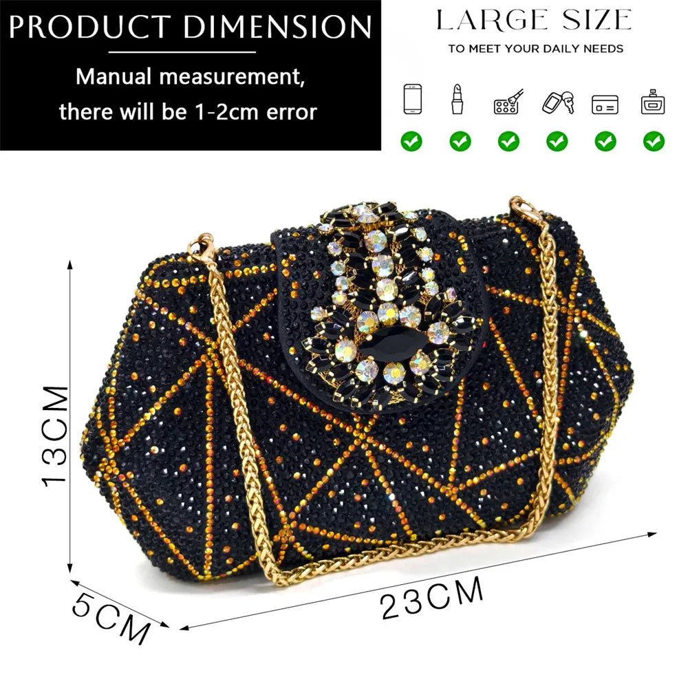 Maxy High Women Heels for 2024 Elegant Party Black Color Full Diamond Pumps Italian Design Shoes and Bags Matching Set