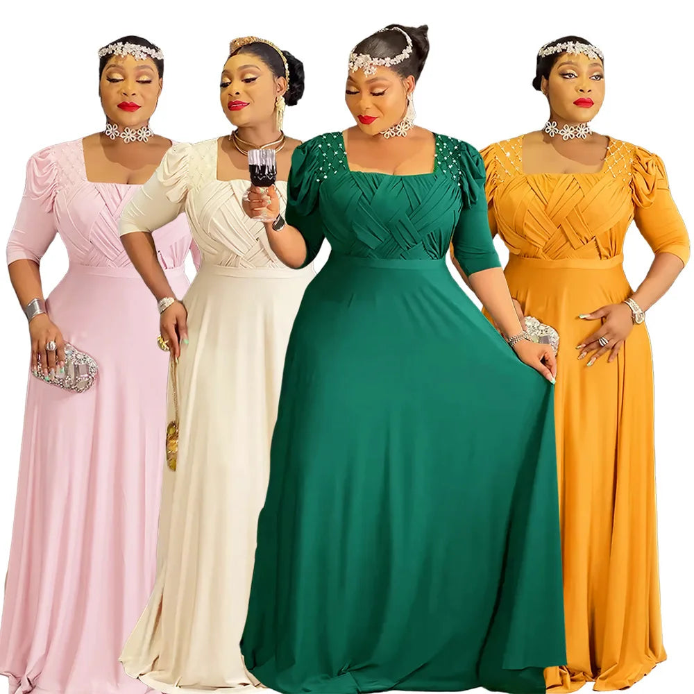 African Party Dresses for Women 2025 Elegant Turkey Muslim Maxi Dress Plus Size Fashion Half Sleeve Wedding Evening Gown