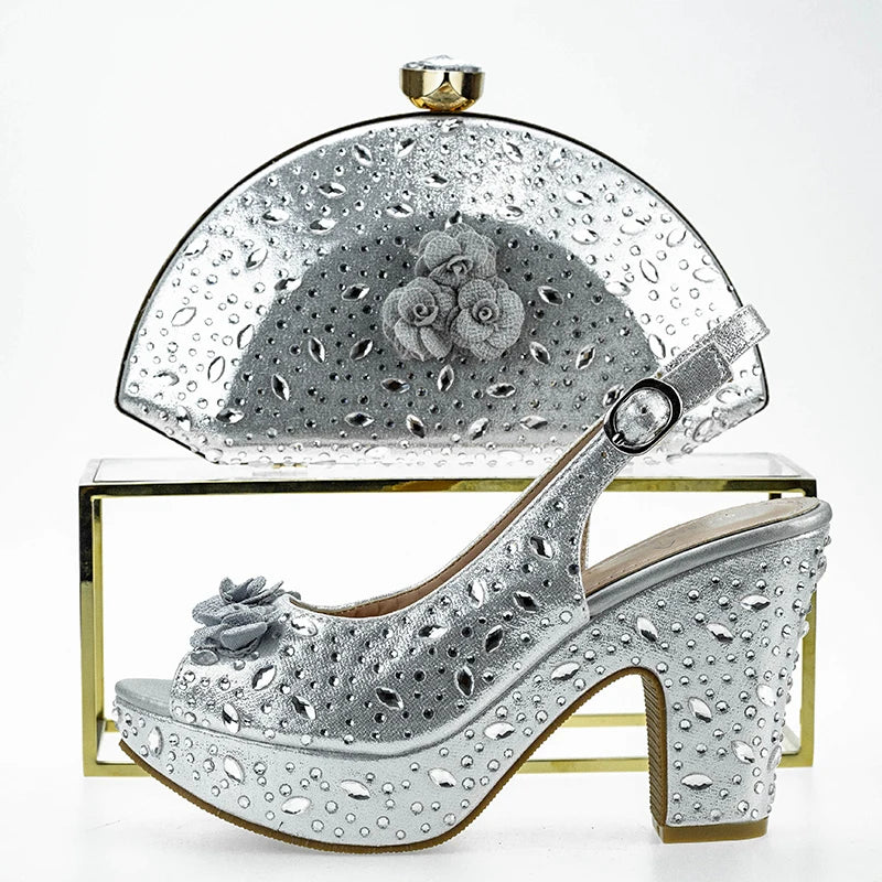 Maxy Fashion Top Italian Designers 2024 Casual Elegant Solid Color Clutch Bag Floral Sequin Summer Women's Platform High Heel Sandals