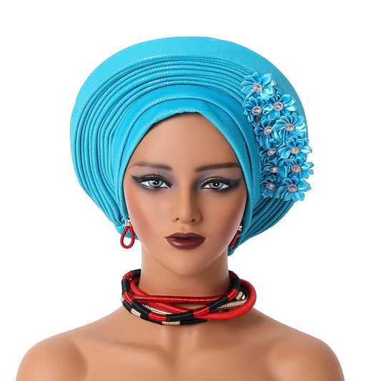 Maxy Gele Head tie Auto Gele Turban Head warp Already Made African Turban Cap Party Women Muslim Hijab Headscarf Bonnet Hat