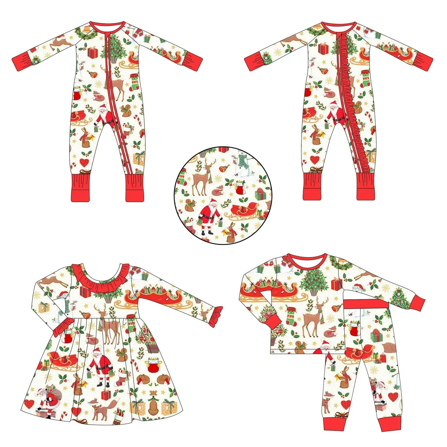 Maxy Boutique children's suit Christmas long-sleeved lace deer tree socks print girls dress boys' pajamas set baby zipper jumpsuit