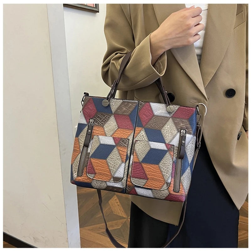 Maxy Fashion Shoulder Hand-held Cross-span Bag for Women Splicing Large-capacity Mother Bag Purses and Handbags