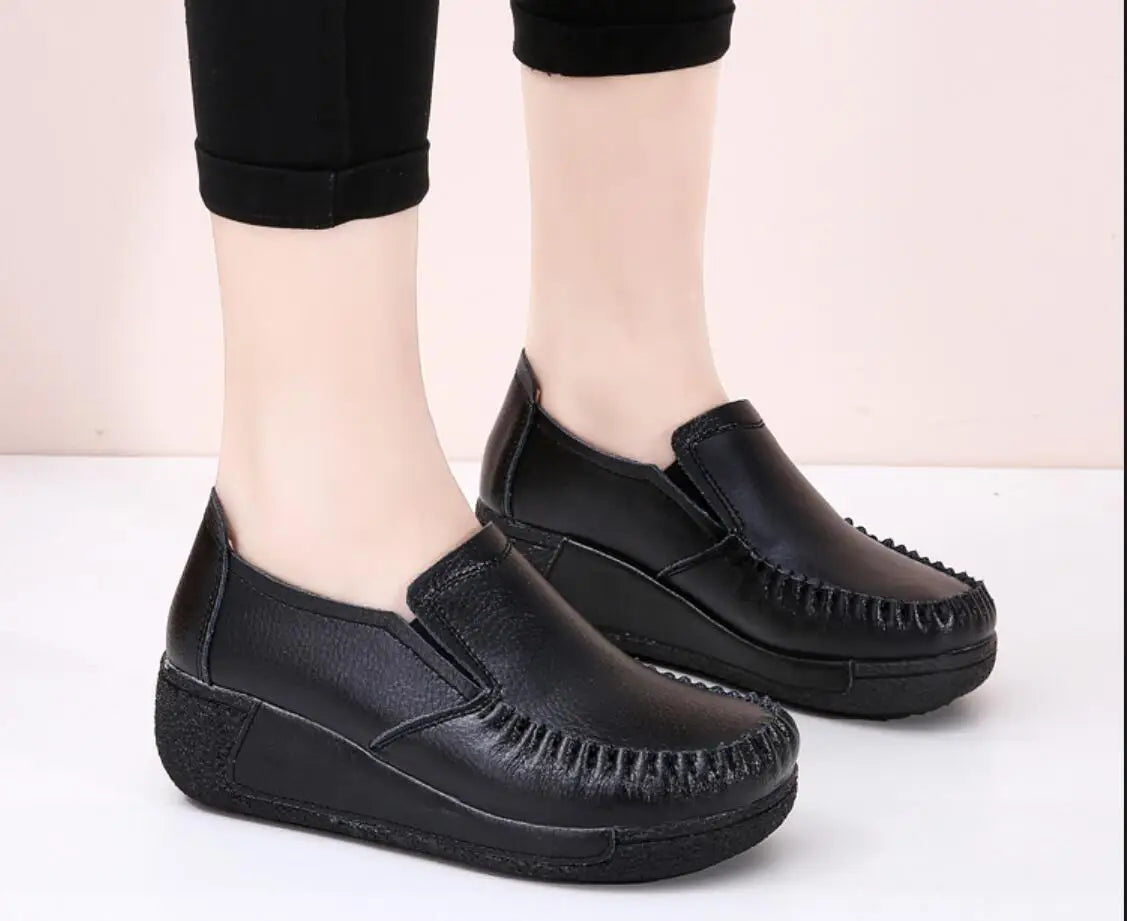 Maxy New Spring Autumn Women Flats Platform Loafers Ladies Genuine Leather Comfort Wedge comfort Orthopedic Slip On Casual Shoes