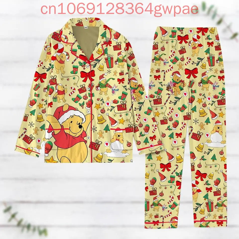 New Disney Winnie the Pooh Christmas Max Pajama Set 3d Printed Pooh Bear Holiday Casual Men's Women's Long Sleeve Shirt Pajama Set
