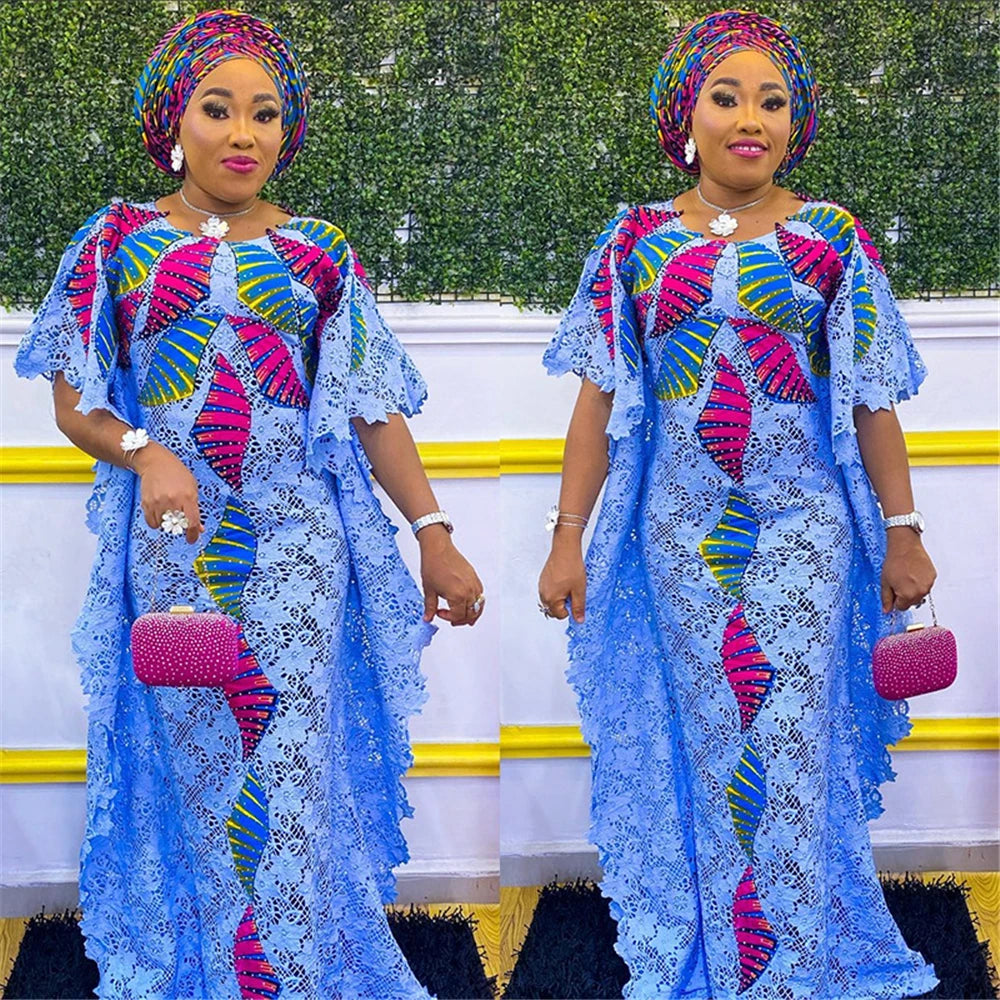 Maxy Plus Size African Lace Dresses Elegant Women Traditional Dashiki Boubou Wedding Party Hippie Gown Wears For Ladies