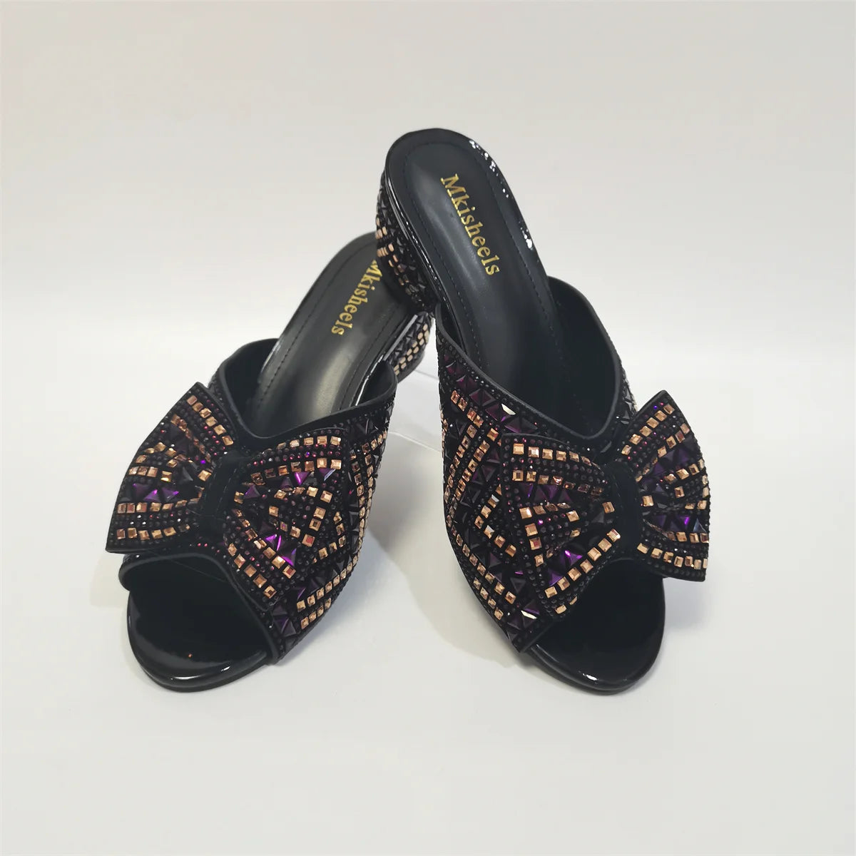 Amay Women's Slipper New Rhinestone Sandals High Heel 6cm  Fashion Bow with Rhinestone Platform Casual Ladies Slippers F4-1113-2