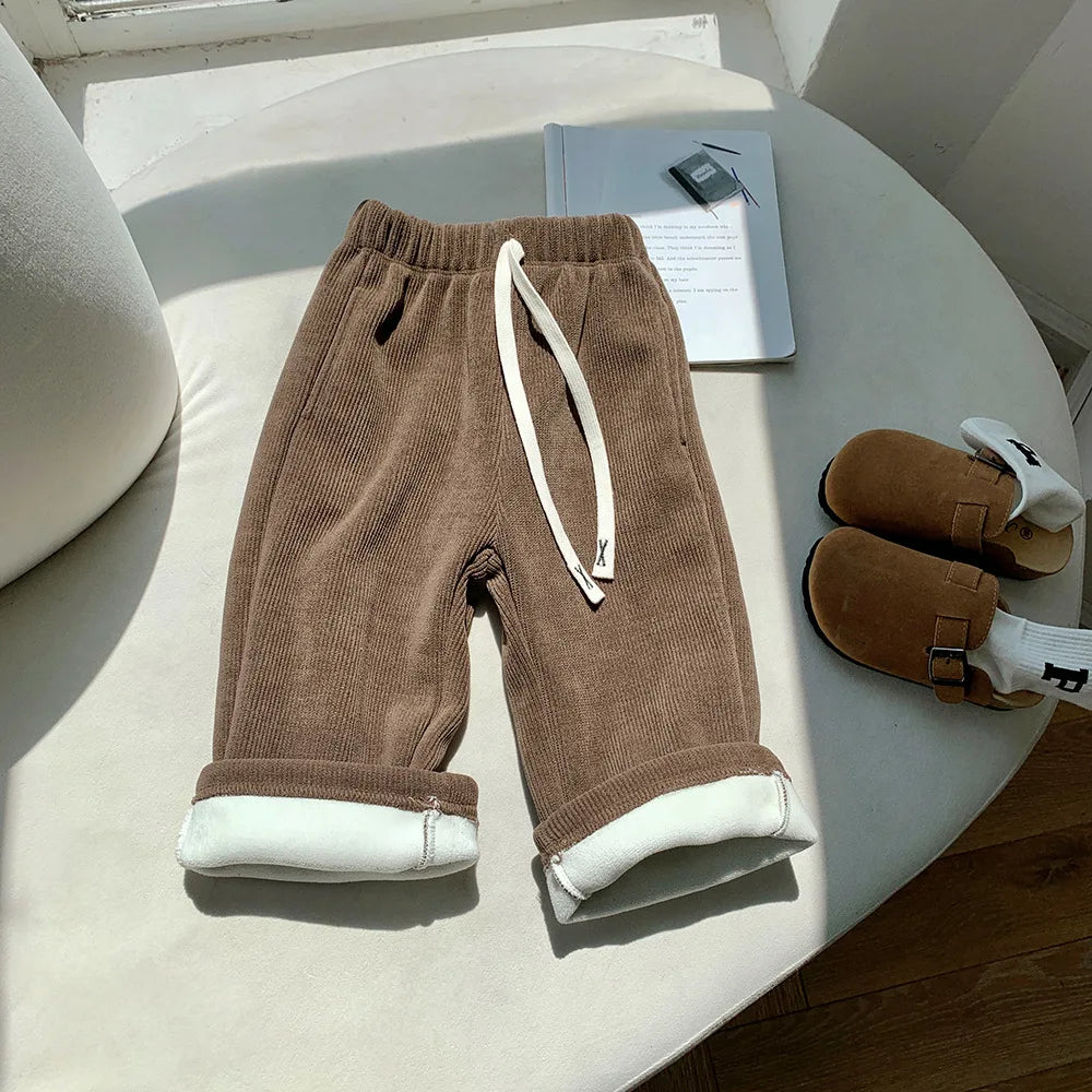 Maxy 2-8T Toddler Kid Baby Boy Girl Pant Autumn Winter Clothes Corduroy Infant Pants Warm Plush Warm Casual Children Trousers