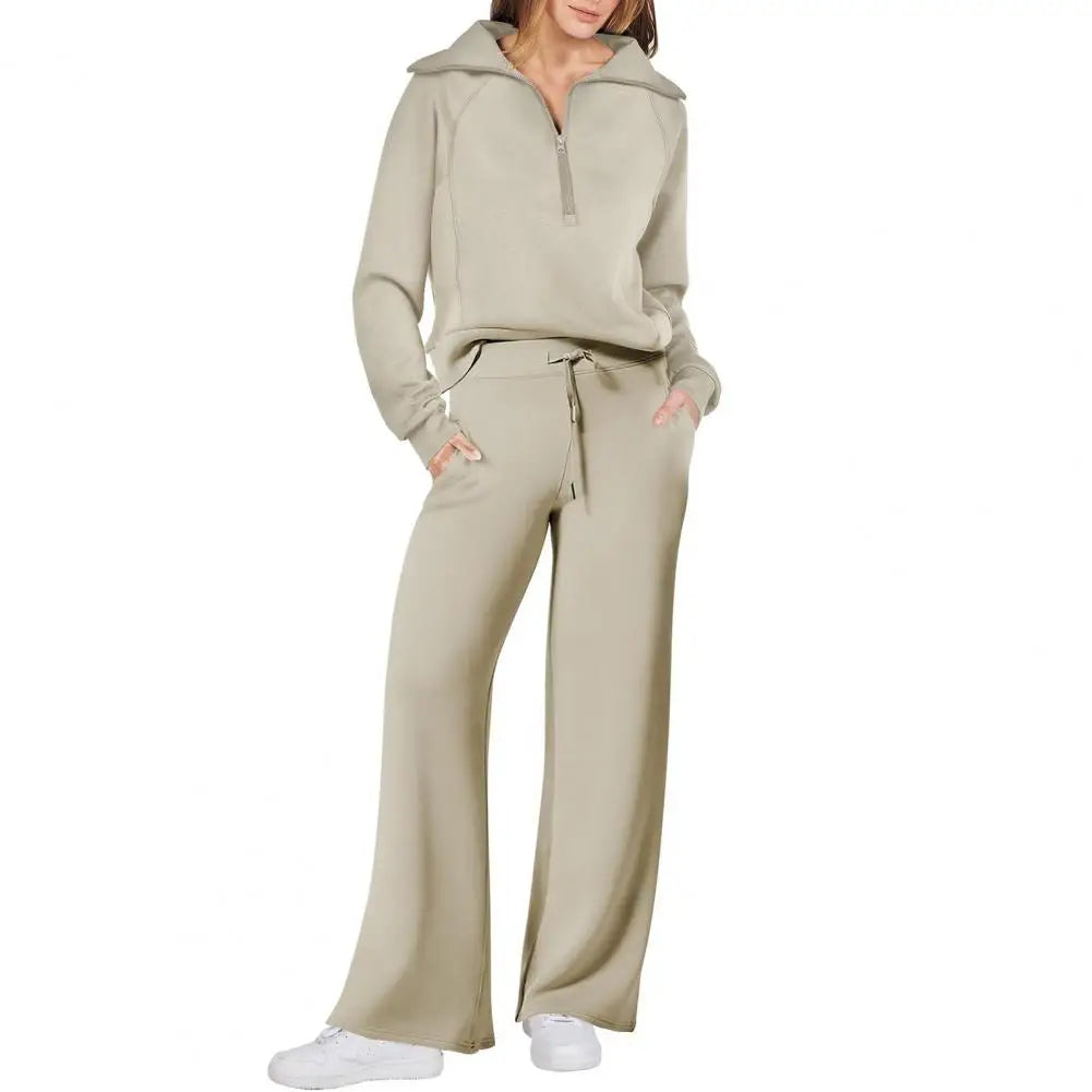 Oversized Sweatshirt Pants Set Women Two-piece Casual Suit Thick Loose Solid Color Tracksuit Set with Lapel Coat Wide for Fall