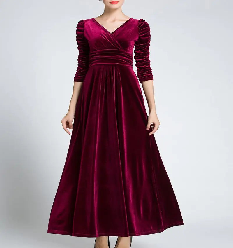 Maxy Women Clothing Plus Size Long Dress Velvet Autumn V-Neck  Evening Bridesmaid Party Prom Abayas Muslim kaftan African Maxy Dress