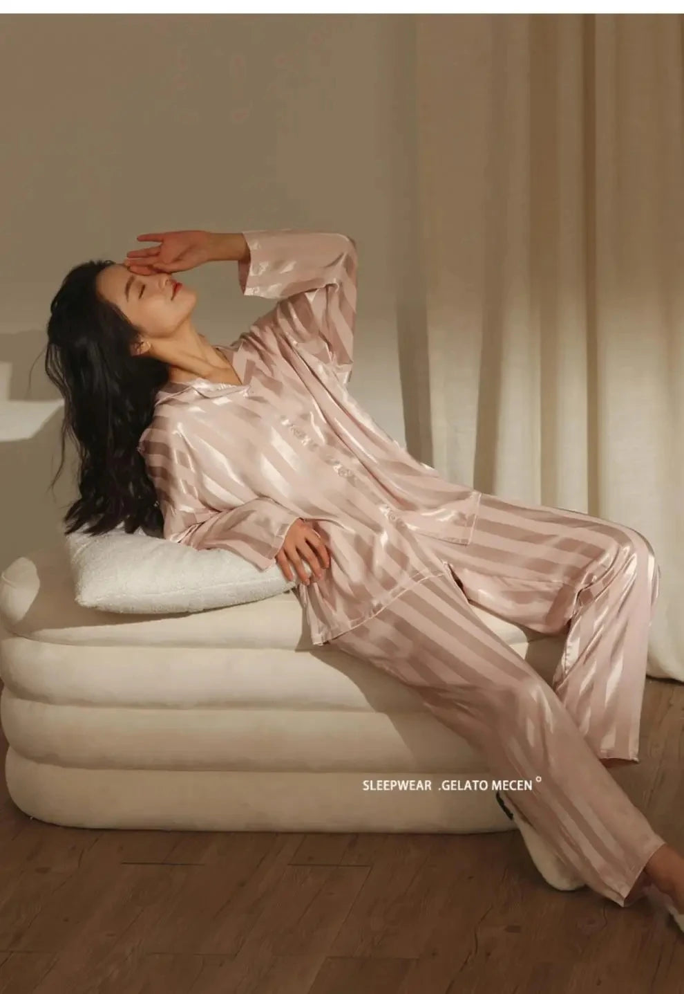 Maxy High Quality Light Luxury Ice Silk Pajamas Women's Pajama Spring and Autumn Style Long Sleeve Home Set Nightwear Sleepwear