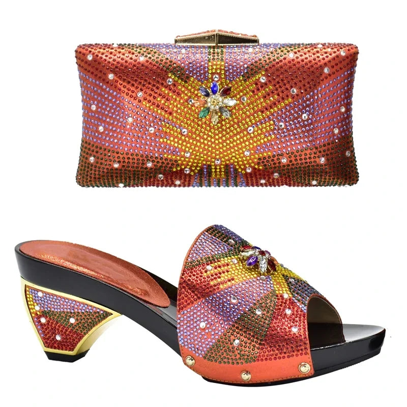 New Arrival Max Shoes and Bag Set Decorated with Rhinestone High Quality African Women Wedding Shoes and Bag Set Party Shoes