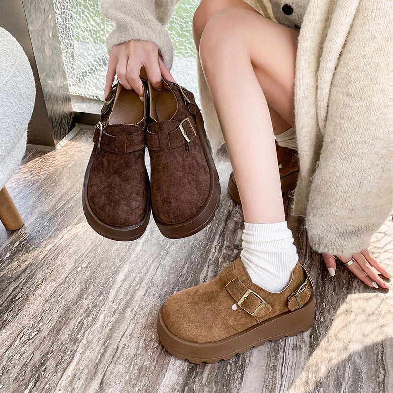 Maxy Women Hot Selling Classic Platform Shoes New Trend Brand Designer Casual Sneakers 5cm Height Increasing Flat Suede Loafers