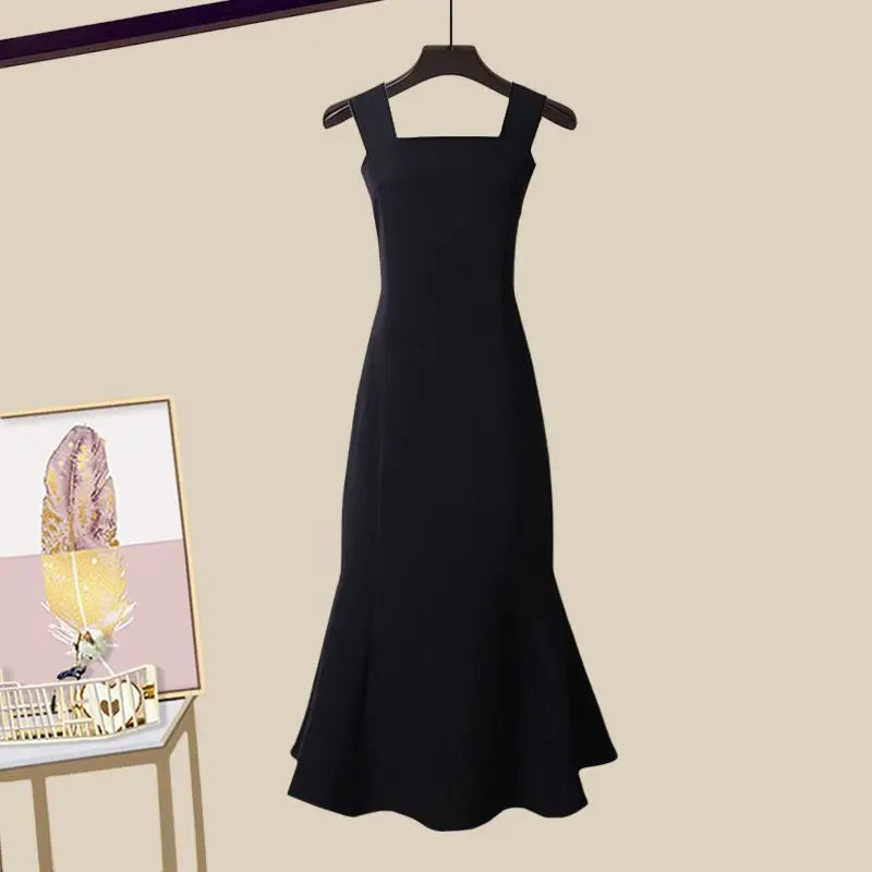 Maxy New Winter Creative Asymmetric Thickened Knit Sweater Pullover Slim Sling Dress Two-piece Elegant Women's Skirt Set Outfit