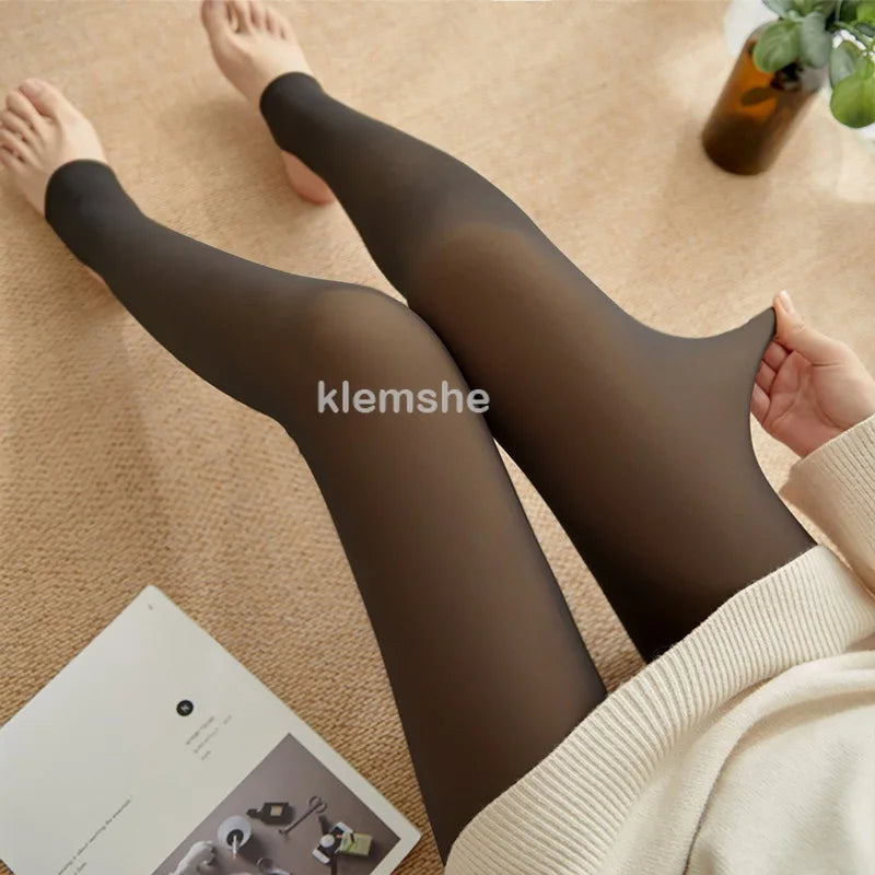 Zay Women's Fleece Tights Ladies Warm Winter Tights Leggings Thick Fleece Panty Fake Translucent Pantyhose Thermal Stockings Woman