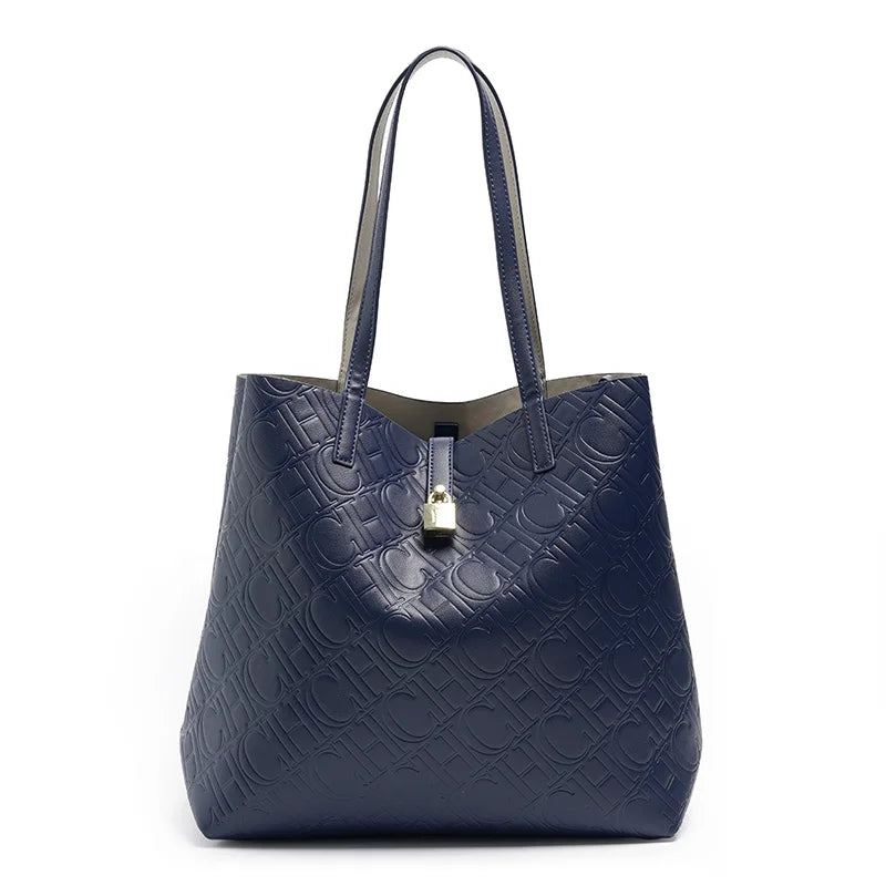 Maxy CH Premium Feeling Pure Color Letter Embossed Design Handbag Ladies Shoulder Bag Classic Fashion Ladies Crossbody Large Capacit