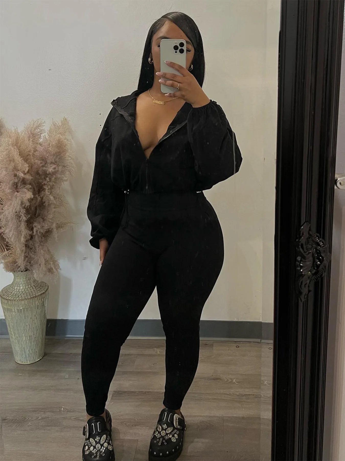 Maxy Fall Women's Suit Fall Long Sleeve Lapel Short Coat and Slim Pant Outfits Comfortable Solid Color Ladies Two-Piece Set