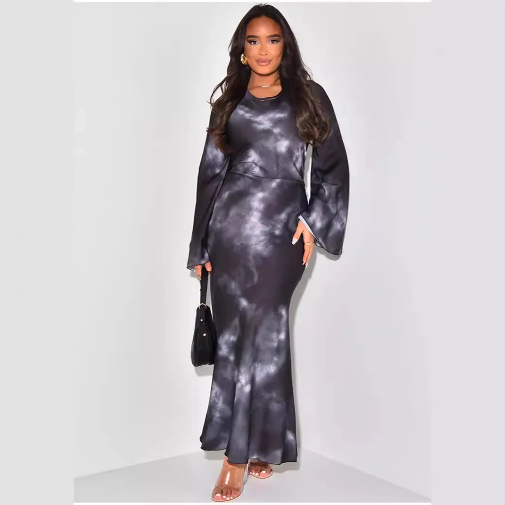 Maxy African Dresses for Women Autumn Fashion Long Sleeve O-neck Polyester Party Evening Maxy Dress African Clothes Outfits