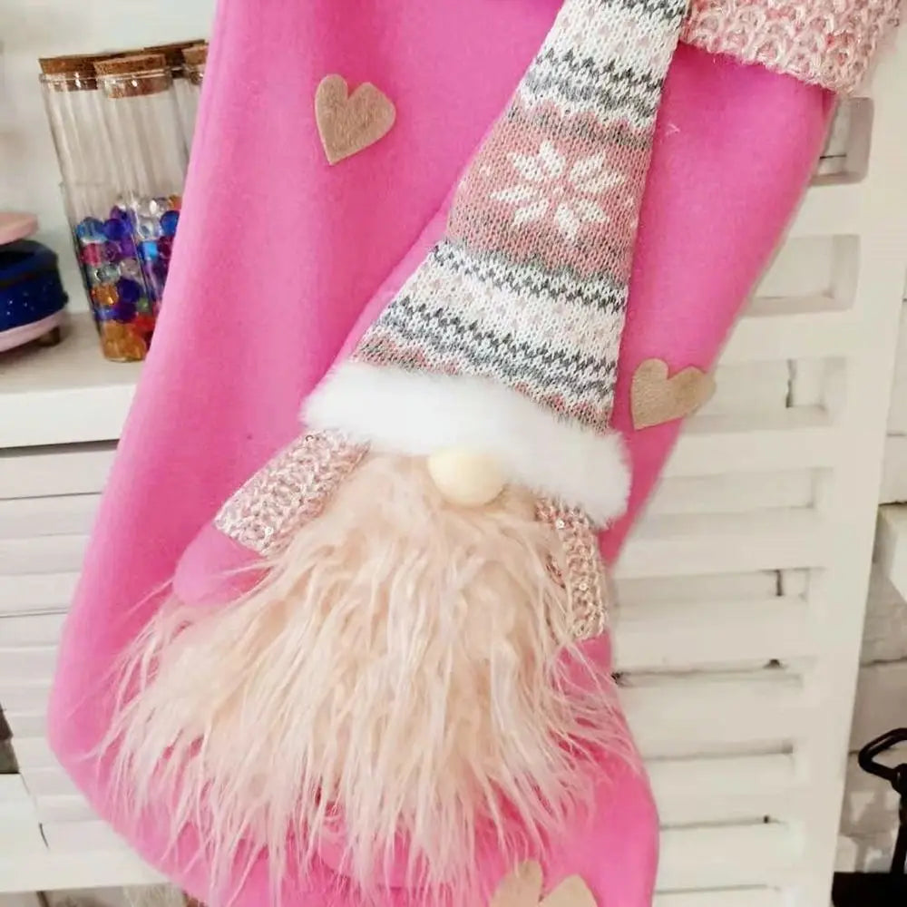 Christmas Stocking Faceless Gnome Doll Pink Socks Santa Claus Fabric Gift Bag Xmas Tree Ornament Hanging Party Festival Supplies