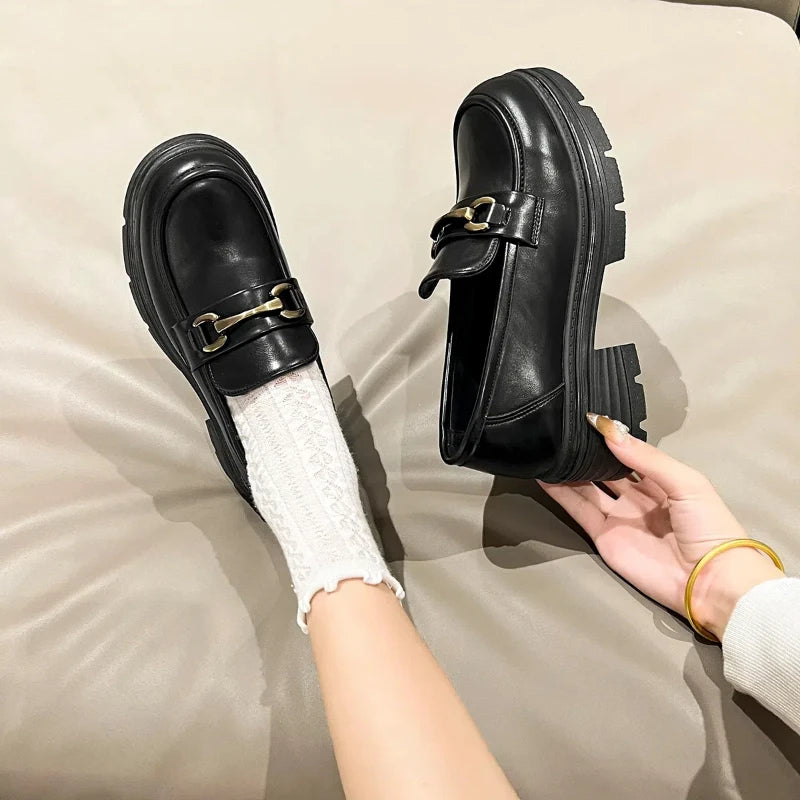 Maxy Hight Quality Spring New Business Casual Style Black Patent Leather Loafer For Women's Daily Dress Height Increasing Shoes