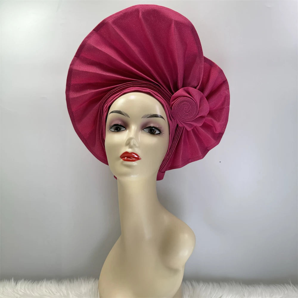 Amay Head tie Luxury Gold Aso Oke Gele Auto Gele Aso Ebi Head tie Turban Cap Women Head Wear