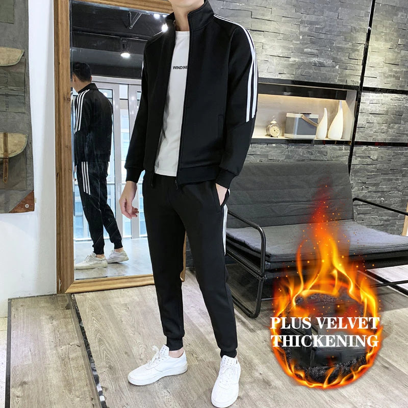 Maxy Autumn And Winter New Men's Sports Running Suit Youth Plus Fleece Sweater Plus Fleece Korean Version Of The Trend