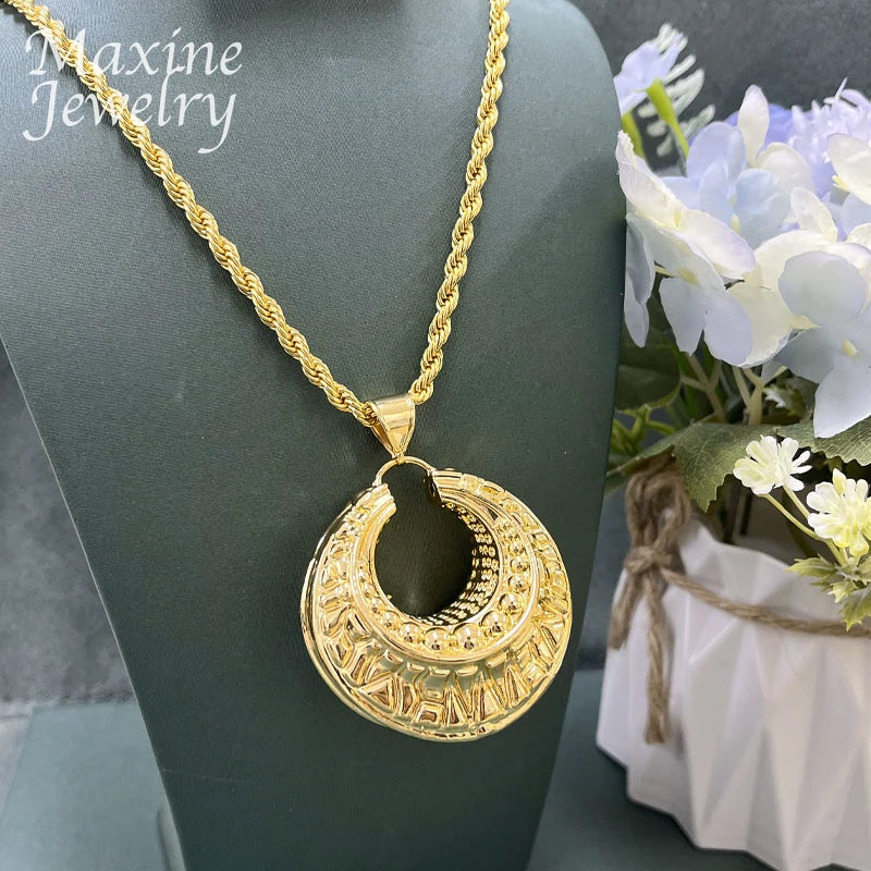 Maxy 24K Gold Plated Jewelry Set for Women Copper Earrings Geometric Pendant Necklace Golden Party Anniversary Wedding Gifts