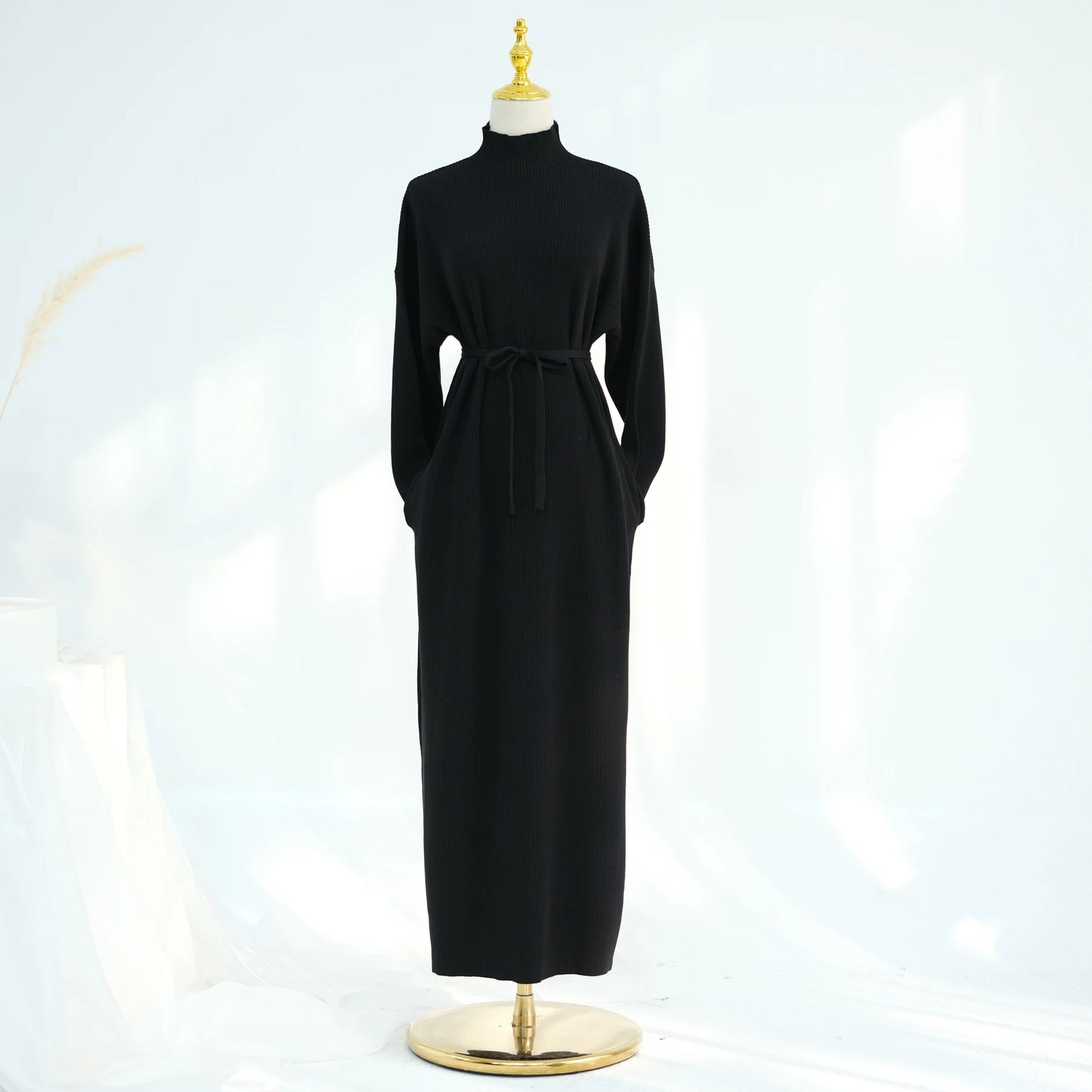 Maxy Ribbed Knit Abaya Dress for Women, Warm Muslim Long Dress, Turk Islamic Clothing, Modest Hijabi Outfit, Ramadan, Autumn/Winter