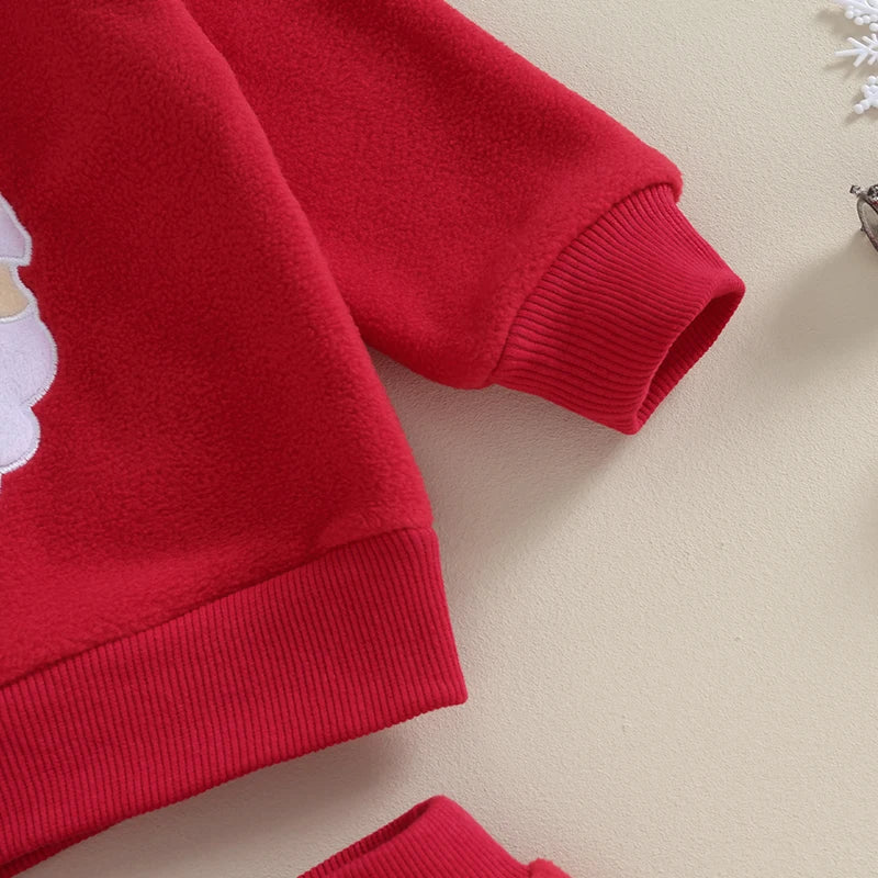 Maxy Toddler Boys Christmas Outfits Santa Embroidery Long Sleeve Sweatshirts and Solid Color Long Pants 2Pcs Clothes Set