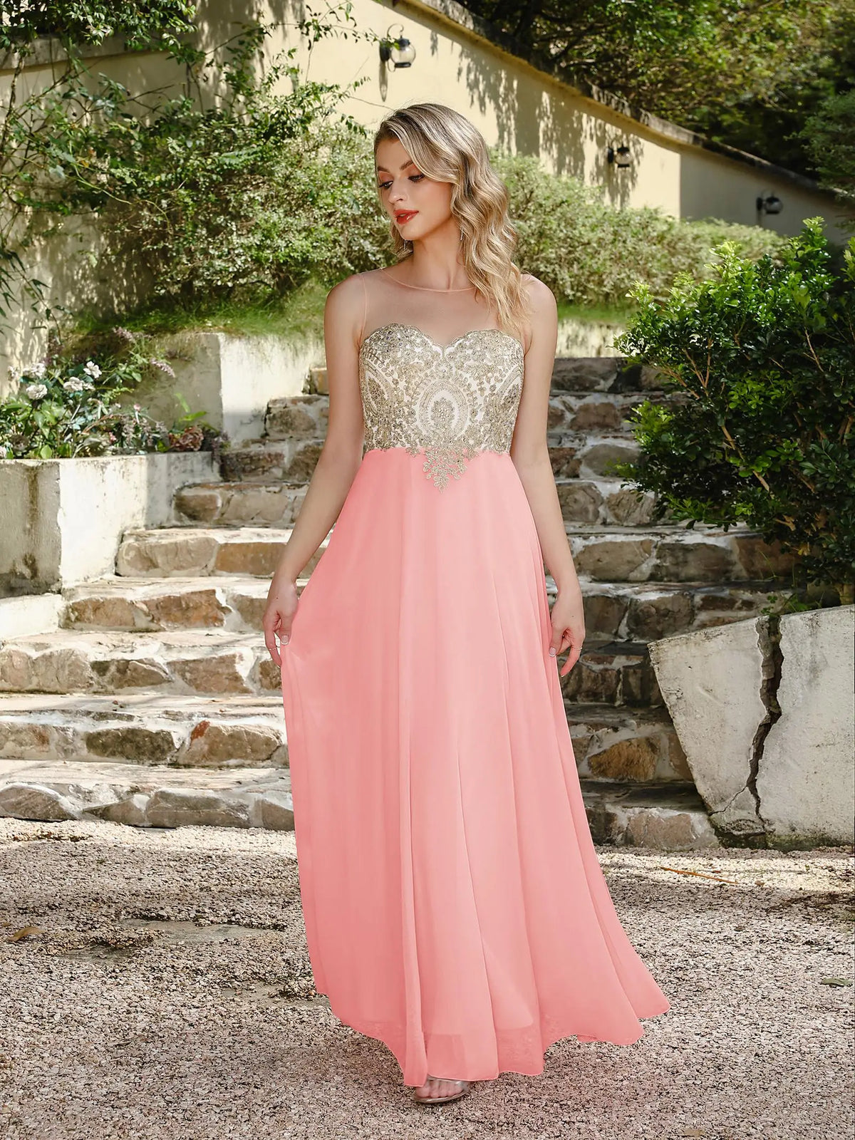 Maxy BABYONLINE Wedding Party Dress Long Lace Chiffon Evening Dresses Illusion A-line Sweetheart Beaded Elegant Formal Prom Gowns