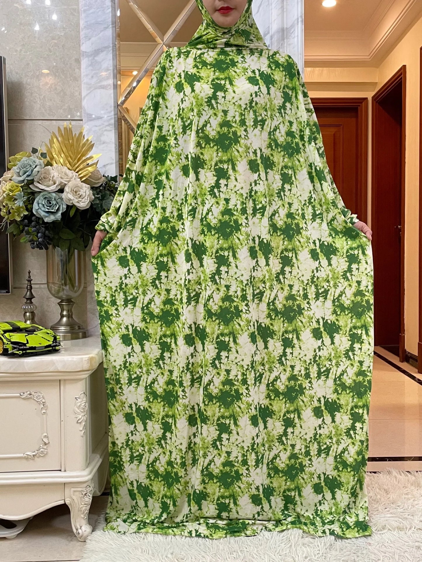 Maxy Muslim Women Hooded Turkey-African Prayer Garment Kaftan Dress With Hijab Floral Prints Dubai Saudi Robe Ramadan