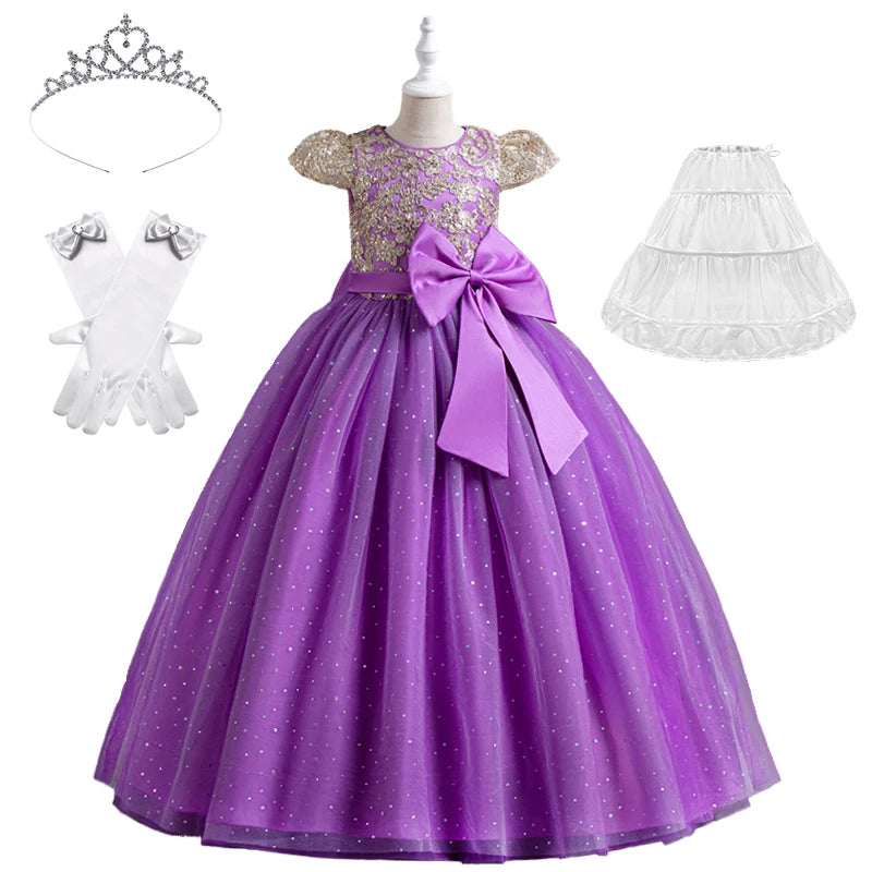 Maxy 5-14 Years Luxury Children's Elegant Party Long Bridesmaid Dresses for Girls Teenage Ceremonial Occasions Clothing Kids Dresses