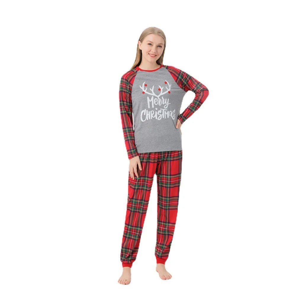 Family Matching Sleepwear, Cotton Deer Printed Pajamas for Adults and Kids,Homewear Sets for Halloween & Christmas