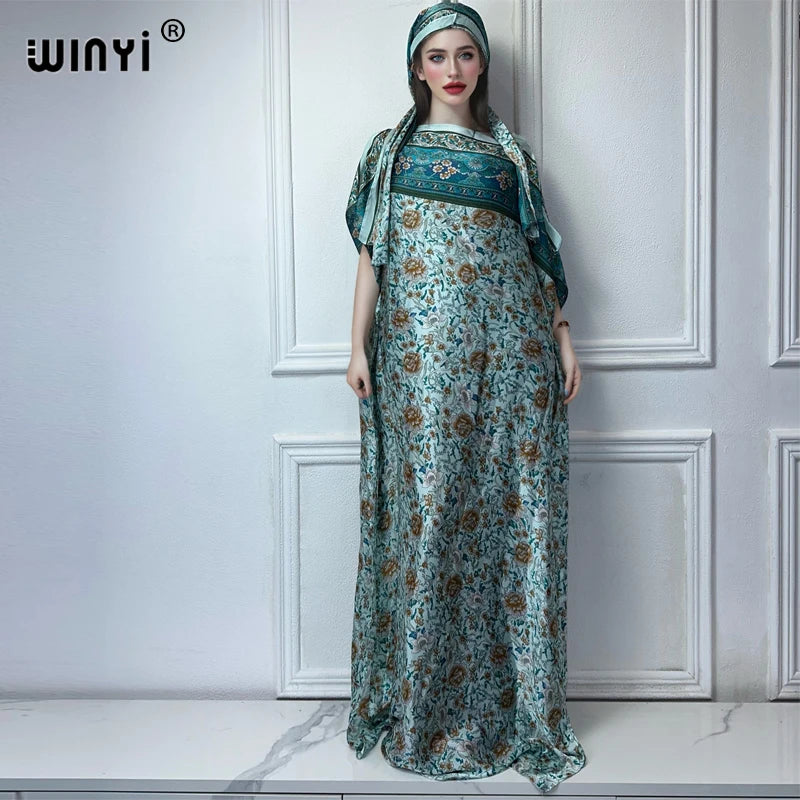 Maxy women Muslim dress African Dubai abaya Crew Neck   print Kaftan Dress, Elegant Maxy Dress,beach outfits women