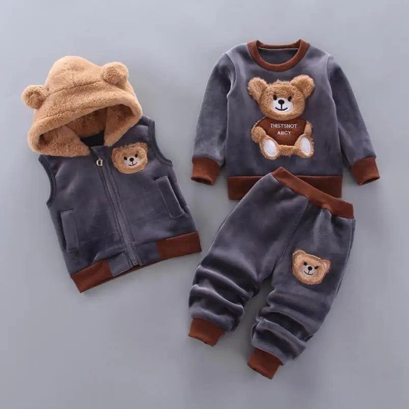 Maxy 2024 New Baby Boys Girls Christmas Cartoon Winter Hooded Plush Warm Vest Coat+Sweatshirt+Pants 3Pcs Infant Children Sports Suit