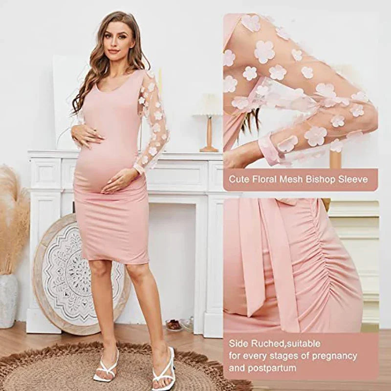 Maxy Women Flower Skirt Maternity Photography Props Stretch Maxy Gown Long Maternity Dresses For pregnant Photo Shoot Clothing