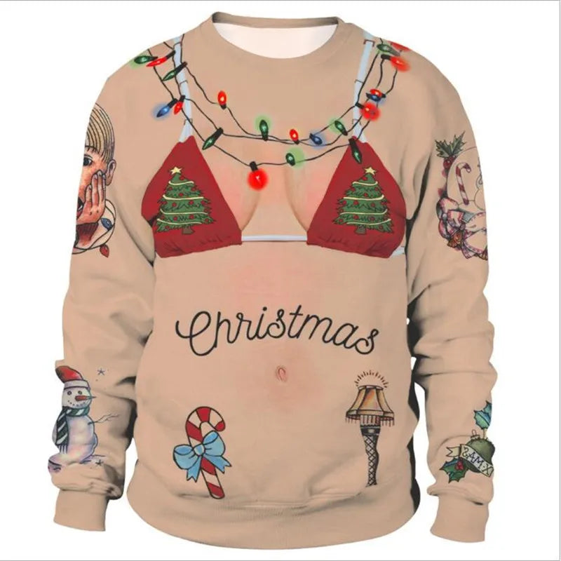 Visco Men Women Alpaca Ugly Christmas Sweatshirt 3D Funny Print Novelty Xmas Sweater Pullover New Year Eve Holiday Party Jumper Tops