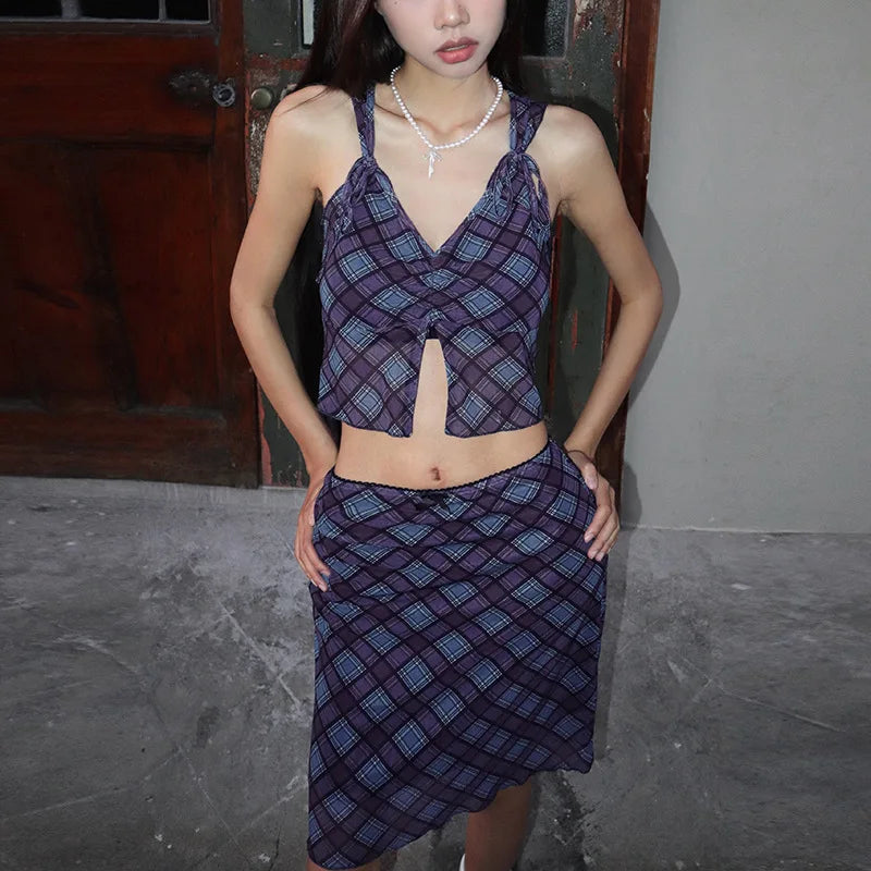 Maxy Dress Sets for Women 2 Pieces Sleeveless Sexy Crop Tops Skirt Set New Y2K Sweet Cute Chic and Elegant Party Beach Women's Suit