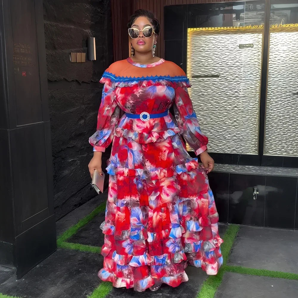 Maxy Elegant Dresses for Women Clothing Plus Size Wedding Party Evening Long Dress Dashiki Ankara Print Outfits
