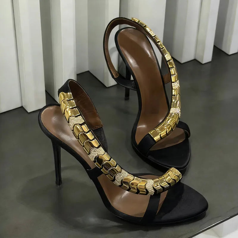 Maxy Luxury Rhinestones Sequined Satin Women Gladiator Sandals Fashion Summer Slingbacks Wedding Thin High heels Party Dress Shoes