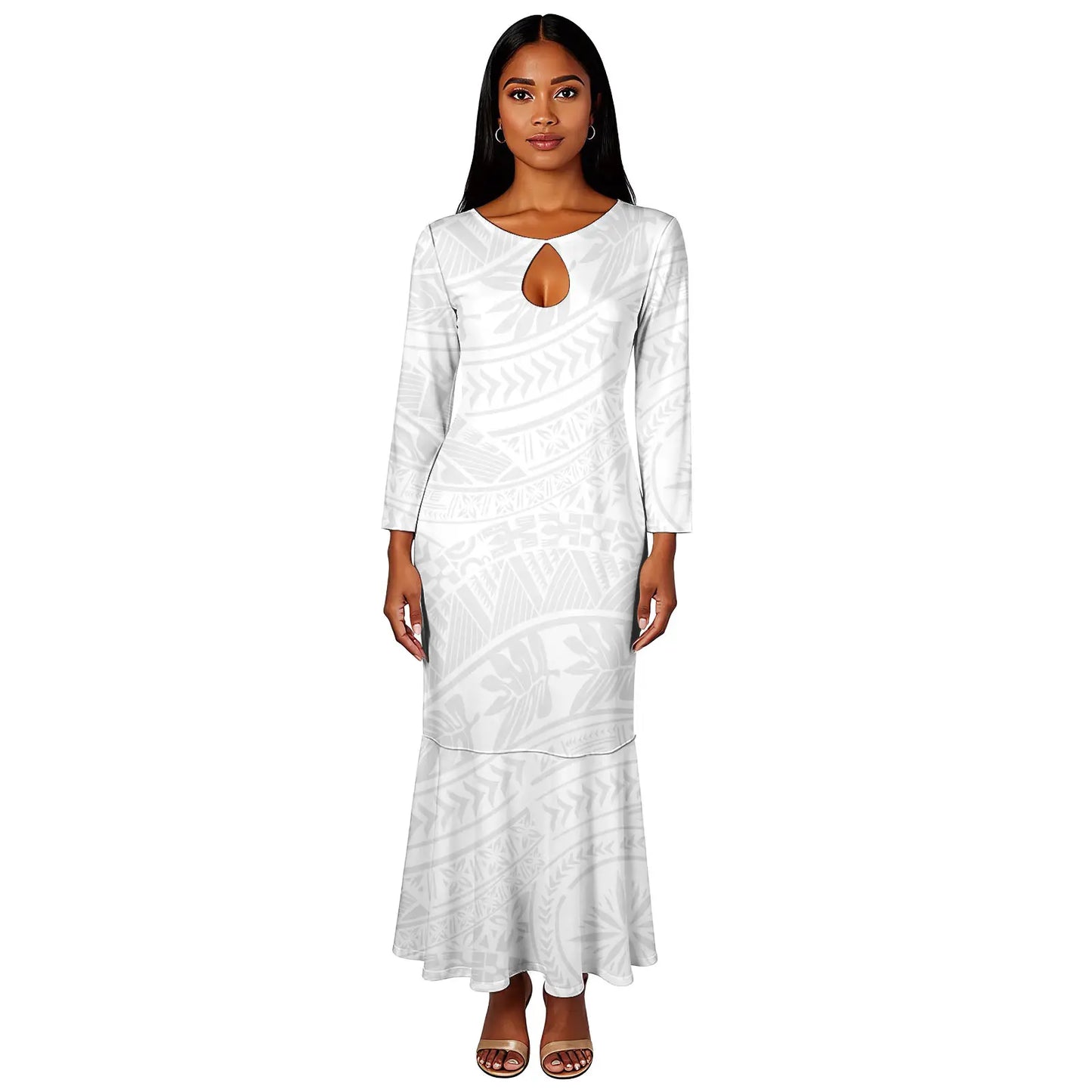 Maxy New White Elegant Polynesian Samoa Tribal Print Trumpet Fishtail Dress Custom Ladies Casual Evening Dresses