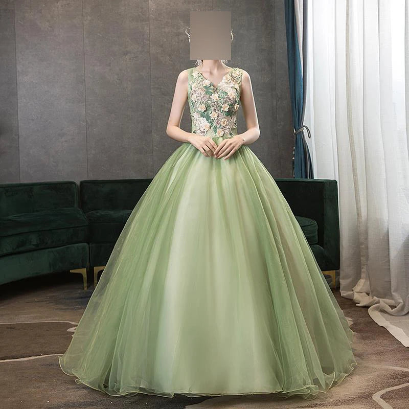 Maxy Customized Green Ball Gown Quinquennia Dresses Tulle Appliques Prom Birthday Party Gowns Formal Vestido De Noche Abenkleider