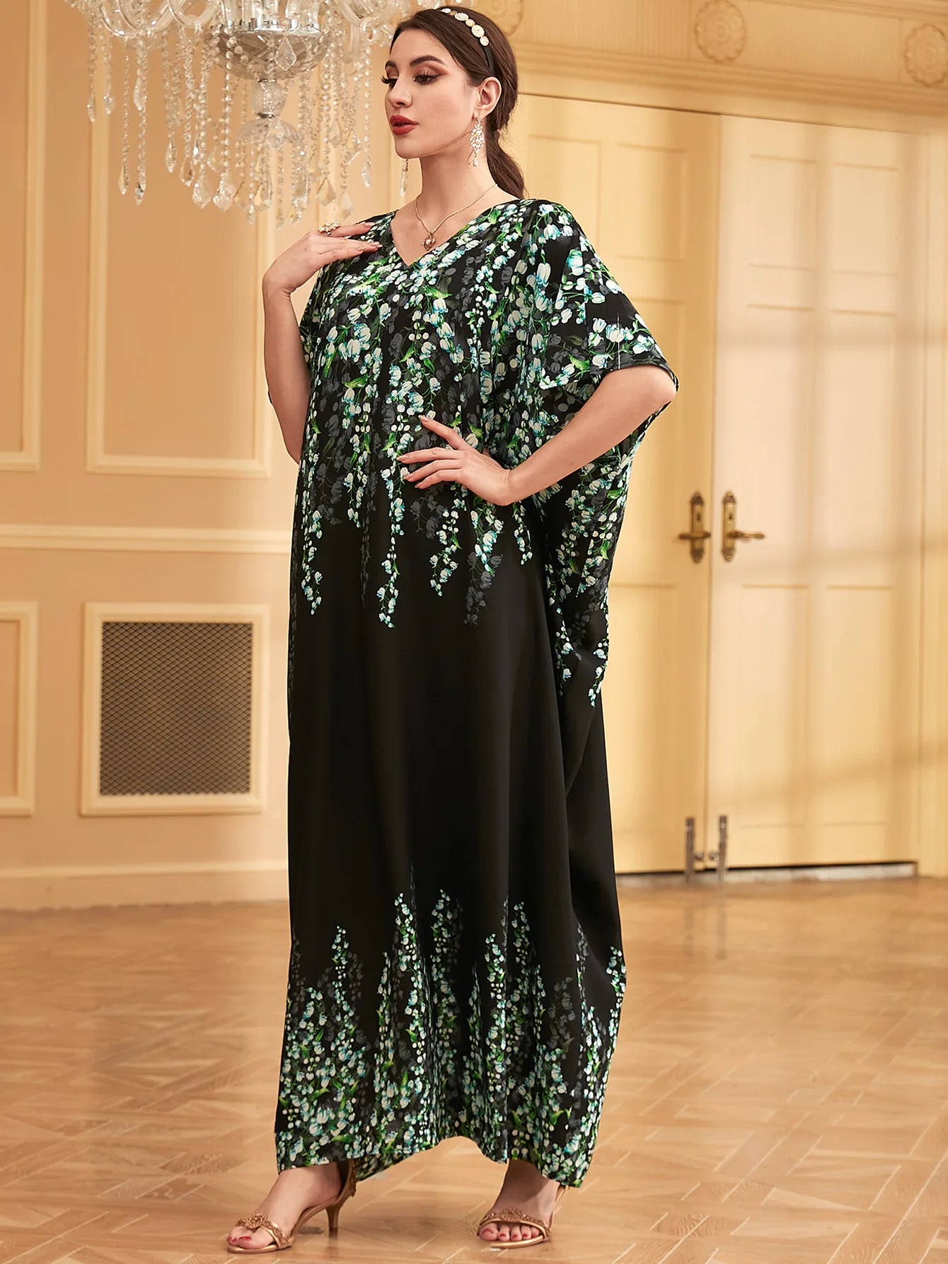 Maxy Summer Print Loose Dress Women Muslim Kimono Sleeve Robe Dubai Abaya Turkey Kaftan Marocain Caftan Arabic Party Gown