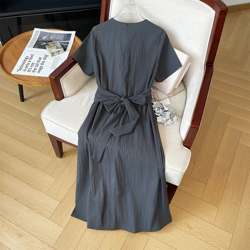 Maxy Elegant Vintage Elegant Criss-Cross Loose Evening High Street Plus Size Clothing Long dress women clothing