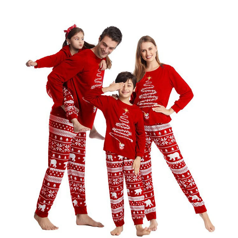 Christmas Family Pajamas Set Tree Print Mom Dad Kids Matching Outfits Baby Dog Romper Loose Soft Homewear Xmas Family Clothing