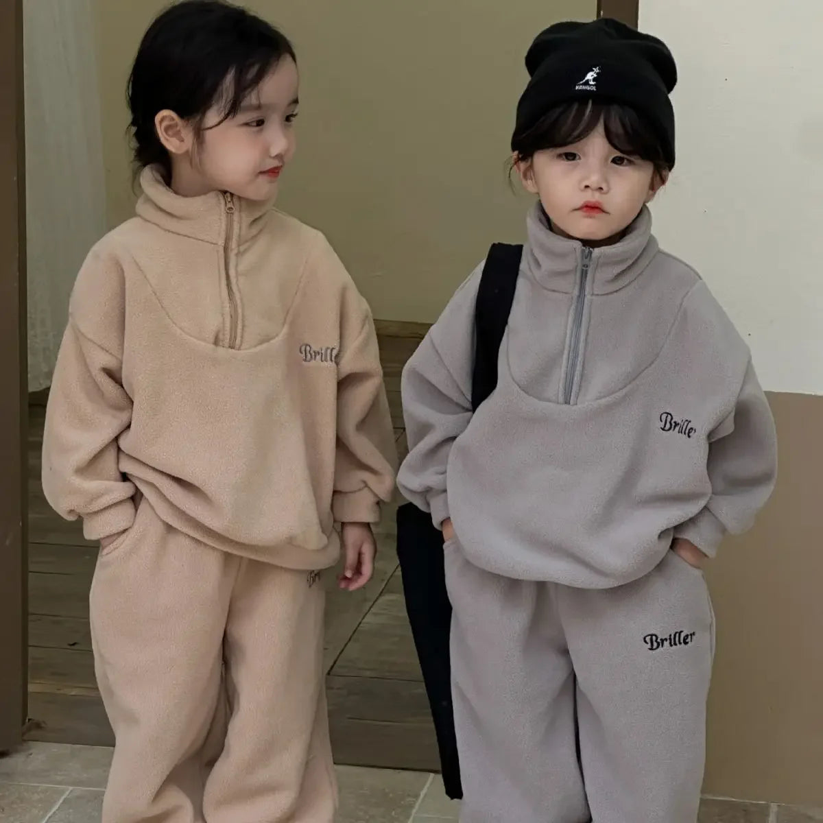 Maxy Autumn Winter Baby Kids Fleece Tracksuit Boys Girls Velvet Sweatshirt and Pants Two Piece Sets Children Sports Set