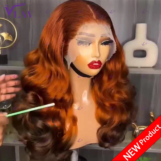 Maxy Glueless Wigs Human Hair Bouncy Curly 13×6 HD Lace Frontal Wigs 360 HD Transparent Lace PrePlucked For Women 4/350 Ginger Color