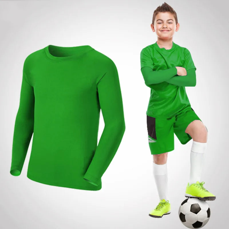 Amay Kids Children Boy Girl Running Long T Shirt Fitness Sport Basketball Football Outdoor Hiking Jogging Riding Soccer Clothes J25