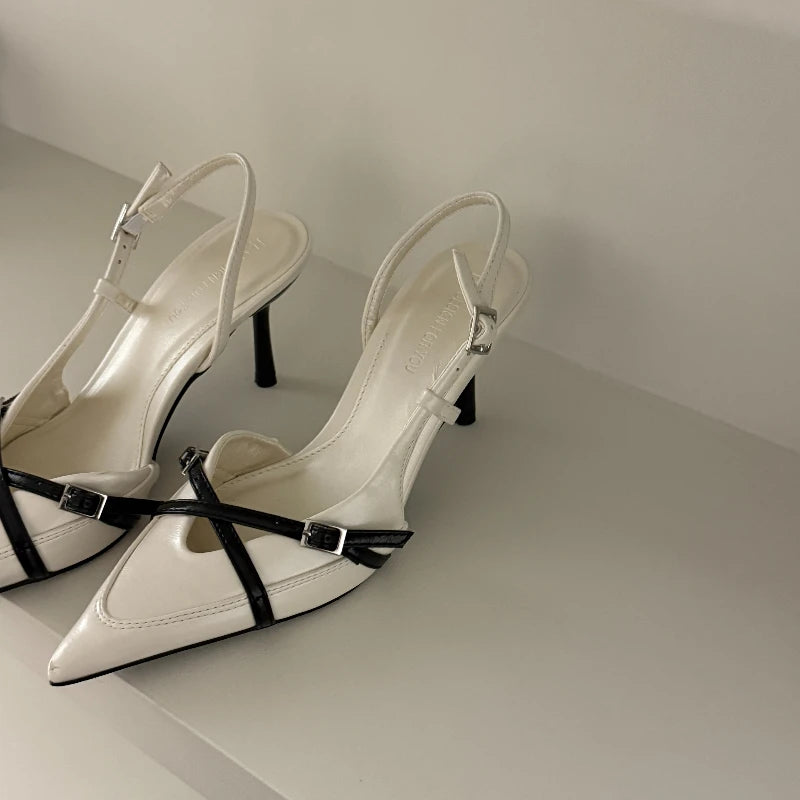 Maxy Ladies High Heels New Fashion Buckled Slingback Sandals Summer Sexy Pointed Toe Stiletto Heels Casual Party Dress