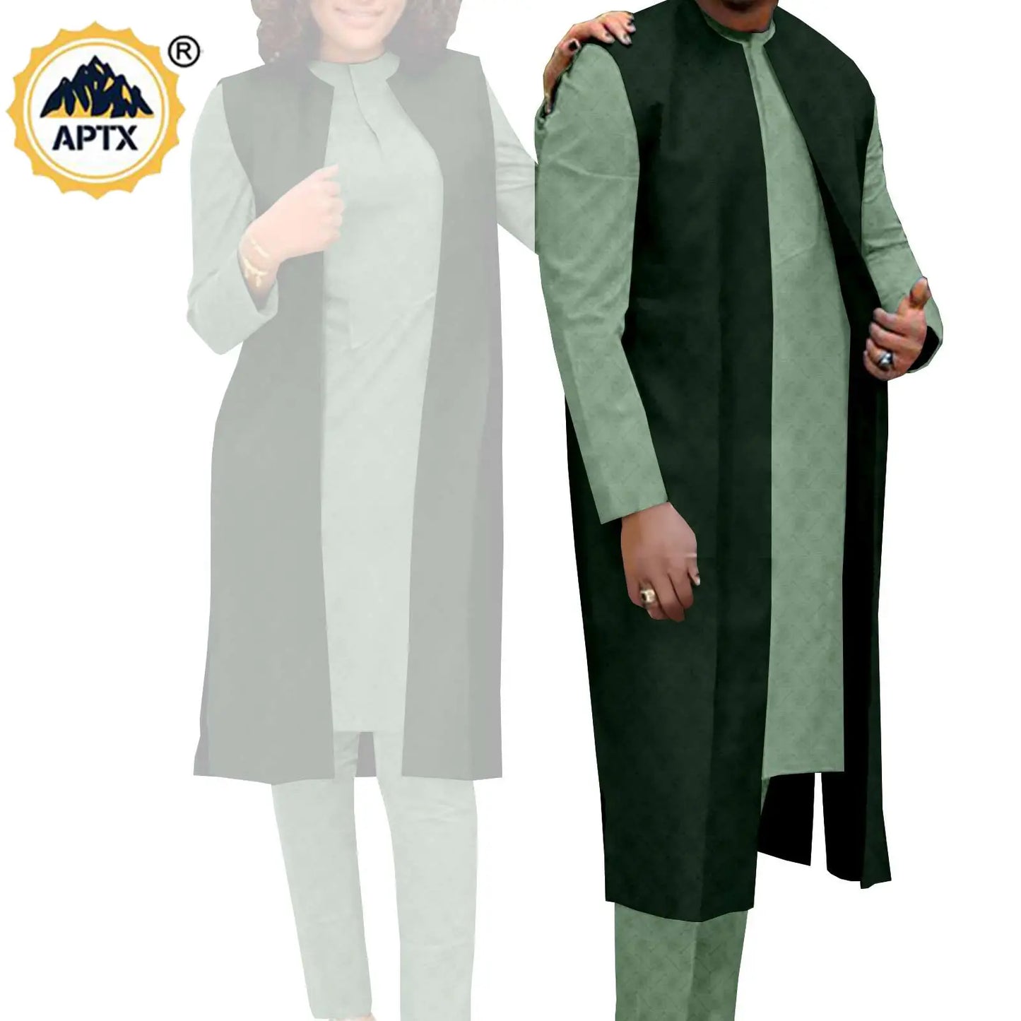 Amay Couples Clothes Bazin Riche Women Outfits 3 Pieces Sets Match Men Jacquard Shirt and Pants and Vest Jackets Sets Y22C029