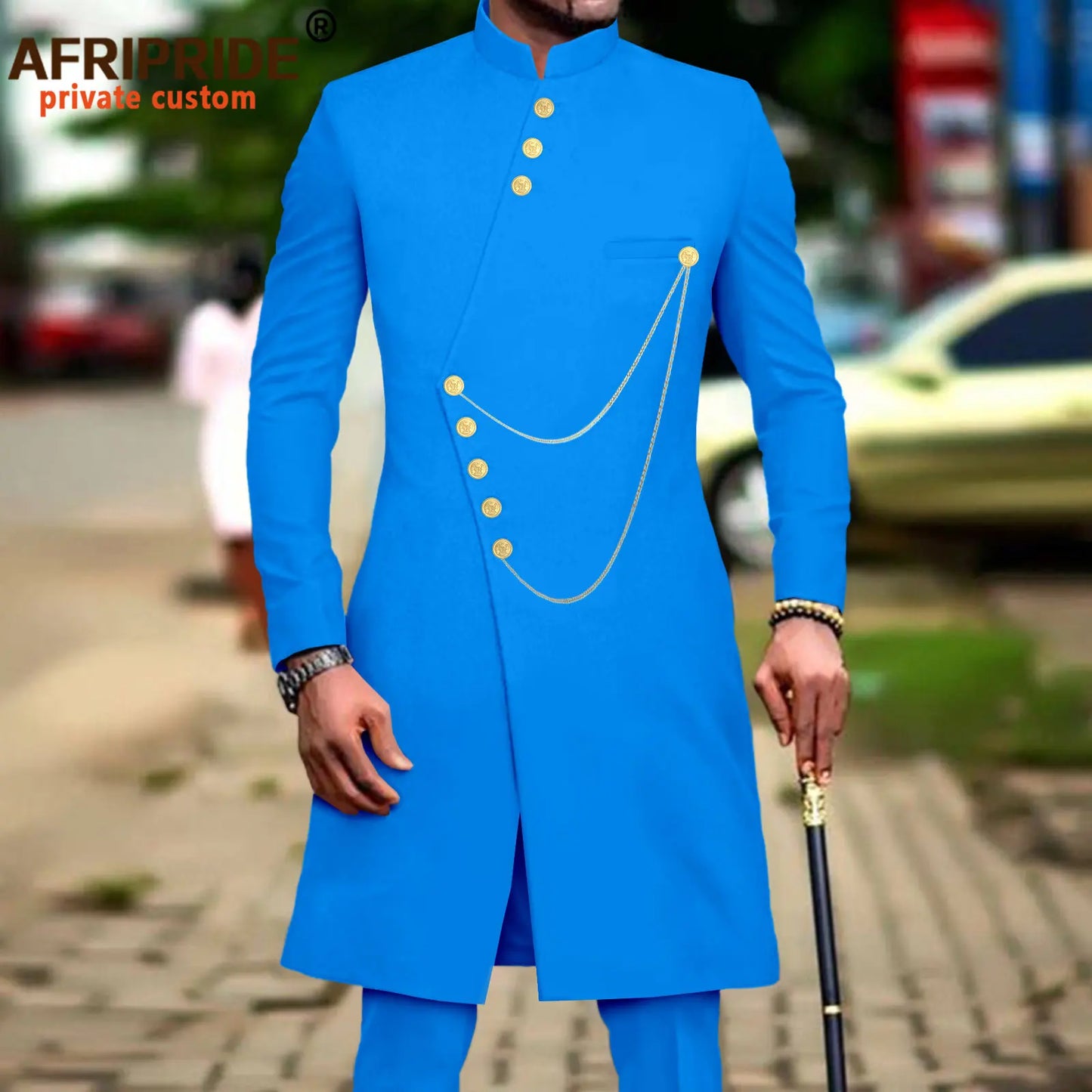 Maxy Men`s Suit African Clothes Dashiki Single Breasted Long Jackets and Pants 2 Piece Set Slim Fit Formal Outfits Coats A2316014